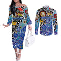 Personalised Bulldogs NRL Celebrating 50 Years of Naidoc Couples Matching Off The Shoulder Long Sleeve Dress and Long Sleeve Button Shirt NAIDOC Week 2025 Aboriginal