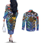 Personalised Bulldogs NRL Celebrating 50 Years of Naidoc Couples Matching Off The Shoulder Long Sleeve Dress and Long Sleeve Button Shirt NAIDOC Week 2025 Aboriginal