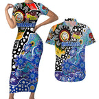 Personalised Bulldogs NRL Celebrating 50 Years of Naidoc Couples Matching Short Sleeve Bodycon Dress and Hawaiian Shirt NAIDOC Week 2025 Aboriginal