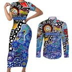 Personalised Bulldogs NRL Celebrating 50 Years of Naidoc Couples Matching Short Sleeve Bodycon Dress and Long Sleeve Button Shirt NAIDOC Week 2025 Aboriginal