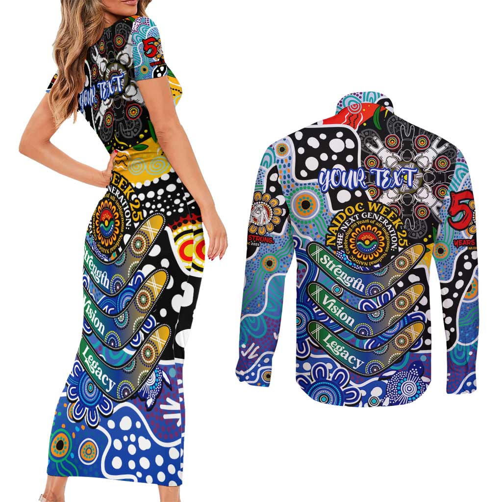 Personalised Bulldogs NRL Celebrating 50 Years of Naidoc Couples Matching Short Sleeve Bodycon Dress and Long Sleeve Button Shirt NAIDOC Week 2025 Aboriginal