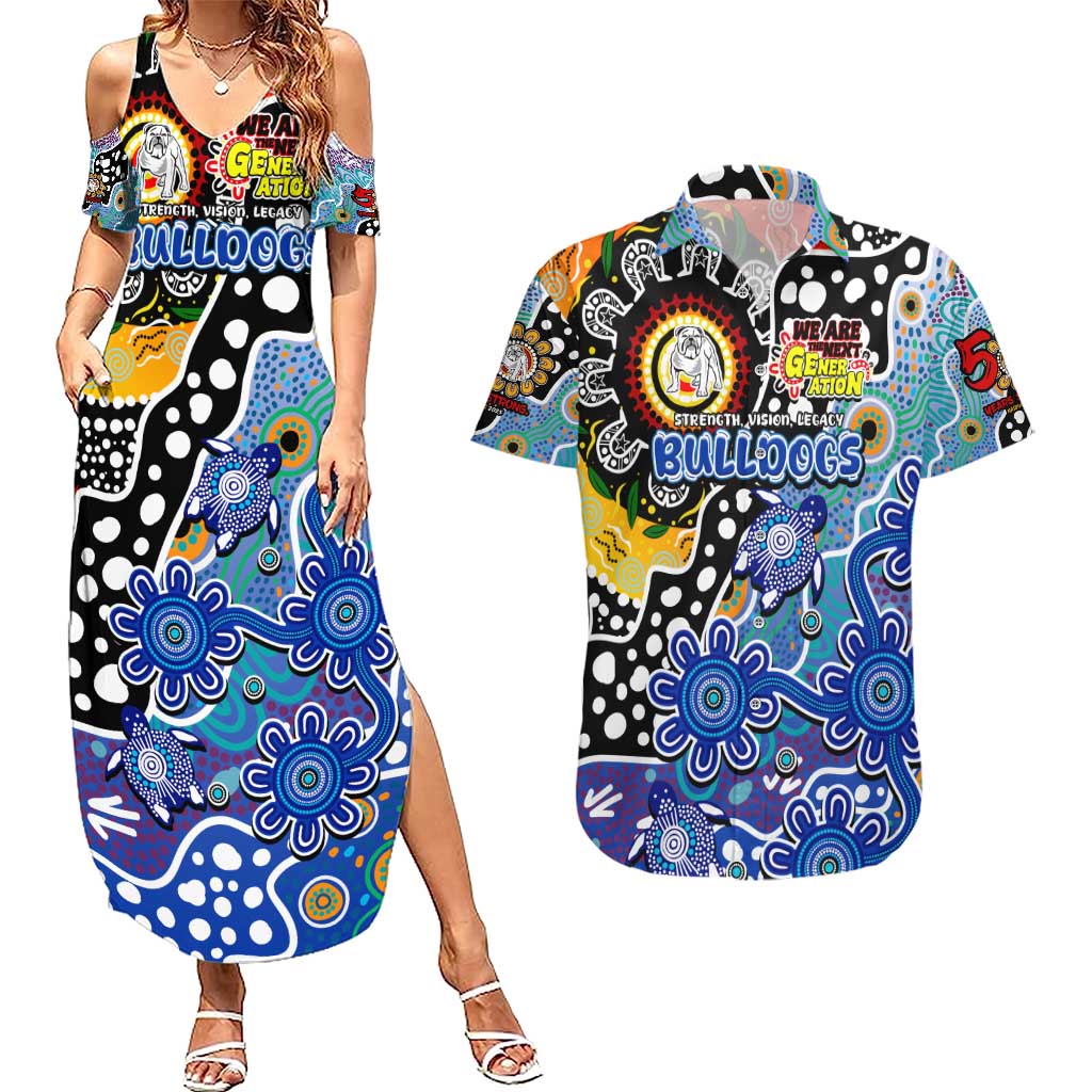Personalised Bulldogs NRL Celebrating 50 Years of Naidoc Couples Matching Summer Maxi Dress and Hawaiian Shirt NAIDOC Week 2025 Aboriginal