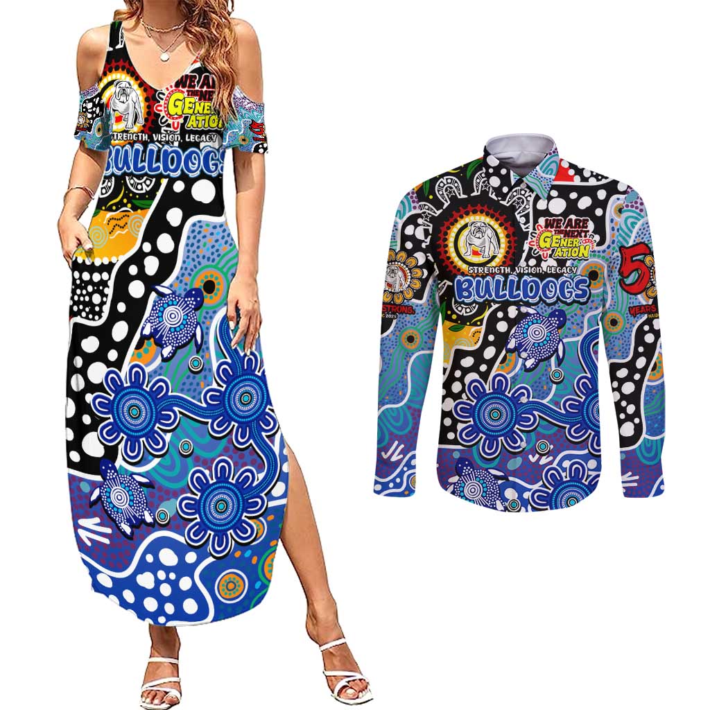 Personalised Bulldogs NRL Celebrating 50 Years of Naidoc Couples Matching Summer Maxi Dress and Long Sleeve Button Shirt NAIDOC Week 2025 Aboriginal