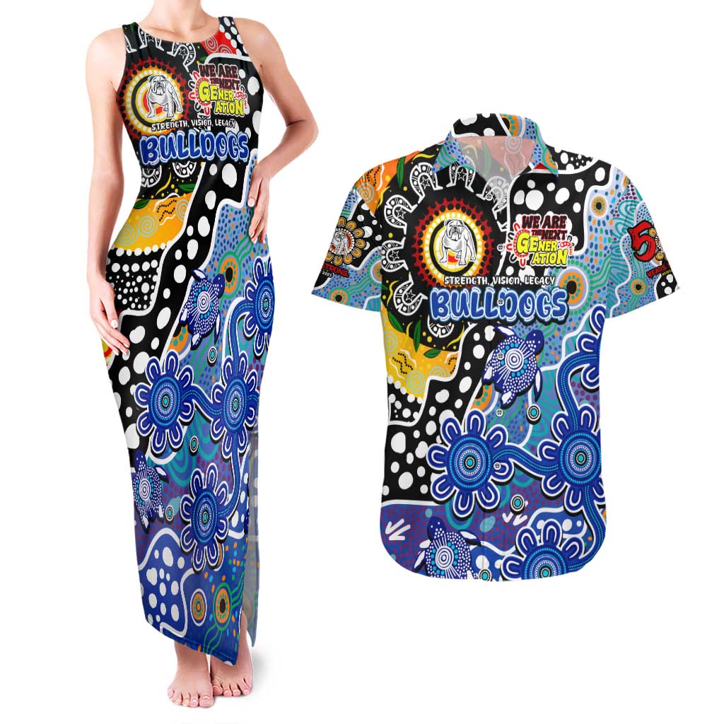 Personalised Bulldogs NRL Celebrating 50 Years of Naidoc Couples Matching Tank Maxi Dress and Hawaiian Shirt NAIDOC Week 2025 Aboriginal