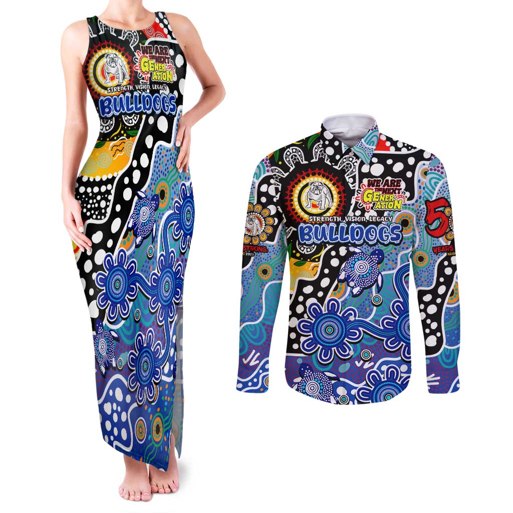 Personalised Bulldogs NRL Celebrating 50 Years of Naidoc Couples Matching Tank Maxi Dress and Long Sleeve Button Shirt NAIDOC Week 2025 Aboriginal