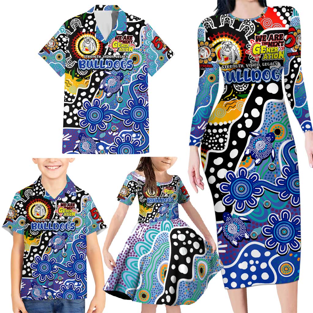 Personalised Bulldogs NRL Celebrating 50 Years of Naidoc Family Matching Long Sleeve Bodycon Dress and Hawaiian Shirt NAIDOC Week 2025 Aboriginal