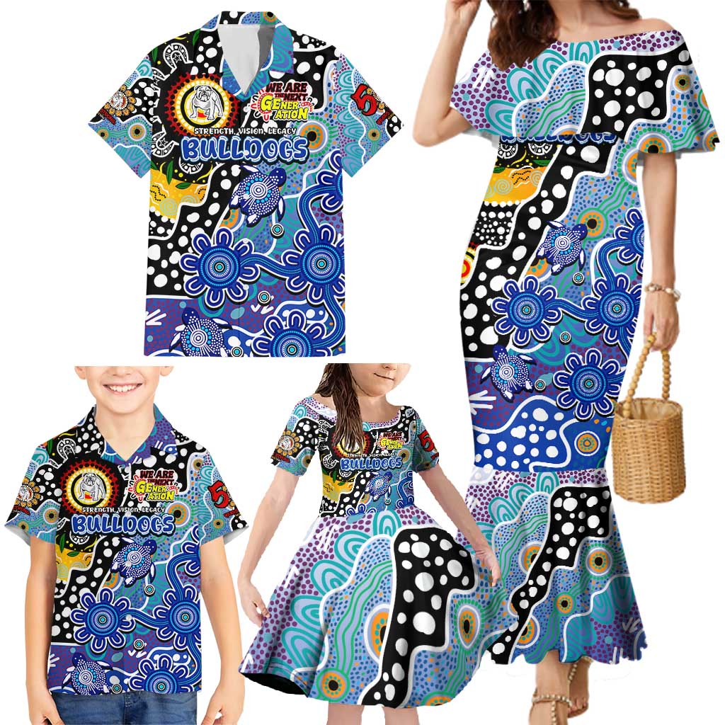 Personalised Bulldogs NRL Celebrating 50 Years of Naidoc Family Matching Mermaid Dress and Hawaiian Shirt NAIDOC Week 2025 Aboriginal