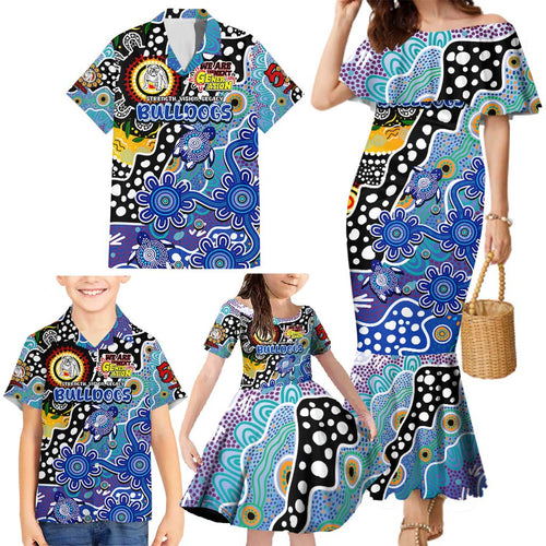 Personalised Bulldogs NRL Celebrating 50 Years of Naidoc Family Matching Mermaid Dress and Hawaiian Shirt NAIDOC Week 2025 Aboriginal