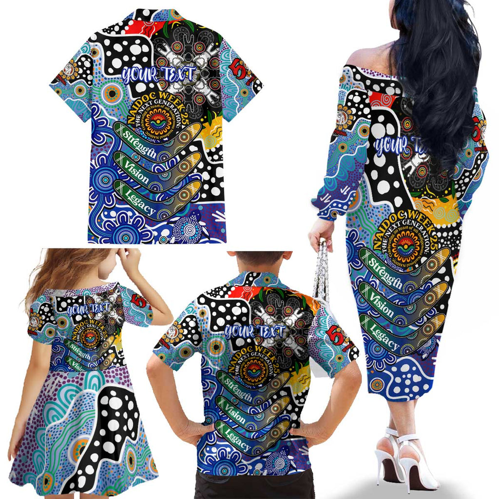 Personalised Bulldogs NRL Celebrating 50 Years of Naidoc Family Matching Off The Shoulder Long Sleeve Dress and Hawaiian Shirt NAIDOC Week 2025 Aboriginal