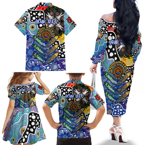 Personalised Bulldogs NRL Celebrating 50 Years of Naidoc Family Matching Off The Shoulder Long Sleeve Dress and Hawaiian Shirt NAIDOC Week 2025 Aboriginal