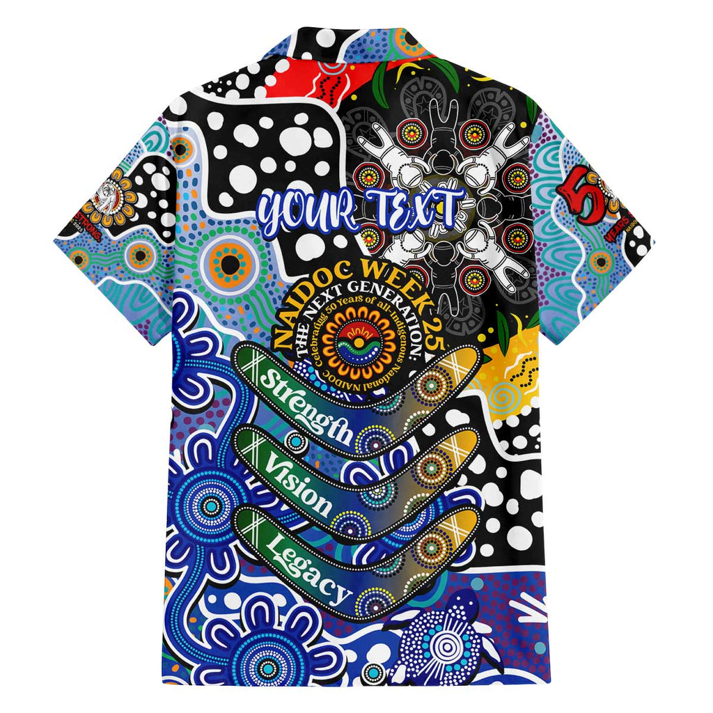 Personalised Bulldogs NRL Celebrating 50 Years of Naidoc Family Matching Off The Shoulder Long Sleeve Dress and Hawaiian Shirt NAIDOC Week 2025 Aboriginal