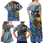 Personalised Bulldogs NRL Celebrating 50 Years of Naidoc Family Matching Off Shoulder Maxi Dress and Hawaiian Shirt NAIDOC Week 2025 Aboriginal