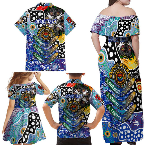 Personalised Bulldogs NRL Celebrating 50 Years of Naidoc Family Matching Off Shoulder Maxi Dress and Hawaiian Shirt NAIDOC Week 2025 Aboriginal