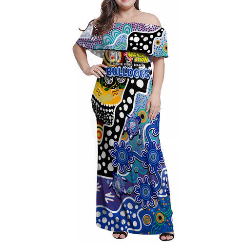 Personalised Bulldogs NRL Celebrating 50 Years of Naidoc Family Matching Off Shoulder Maxi Dress and Hawaiian Shirt NAIDOC Week 2025 Aboriginal