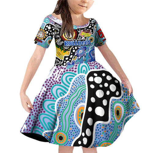 Personalised Bulldogs NRL Celebrating 50 Years of Naidoc Family Matching Off Shoulder Short Dress and Hawaiian Shirt NAIDOC Week 2025 Aboriginal