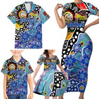 Personalised Bulldogs NRL Celebrating 50 Years of Naidoc Family Matching Short Sleeve Bodycon Dress and Hawaiian Shirt NAIDOC Week 2025 Aboriginal