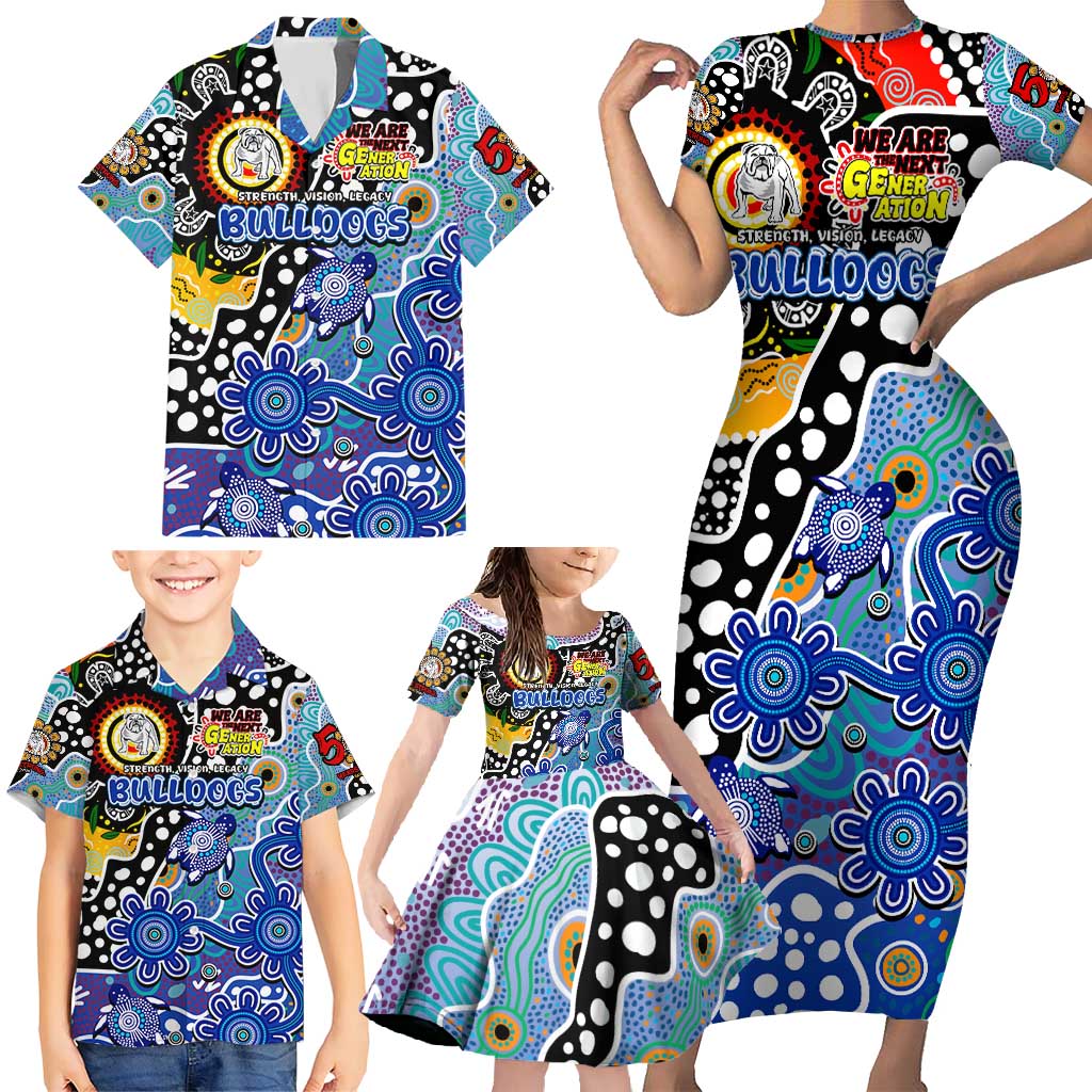 Personalised Bulldogs NRL Celebrating 50 Years of Naidoc Family Matching Short Sleeve Bodycon Dress and Hawaiian Shirt NAIDOC Week 2025 Aboriginal
