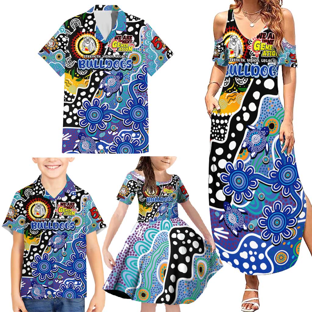 Personalised Bulldogs NRL Celebrating 50 Years of Naidoc Family Matching Summer Maxi Dress and Hawaiian Shirt NAIDOC Week 2025 Aboriginal