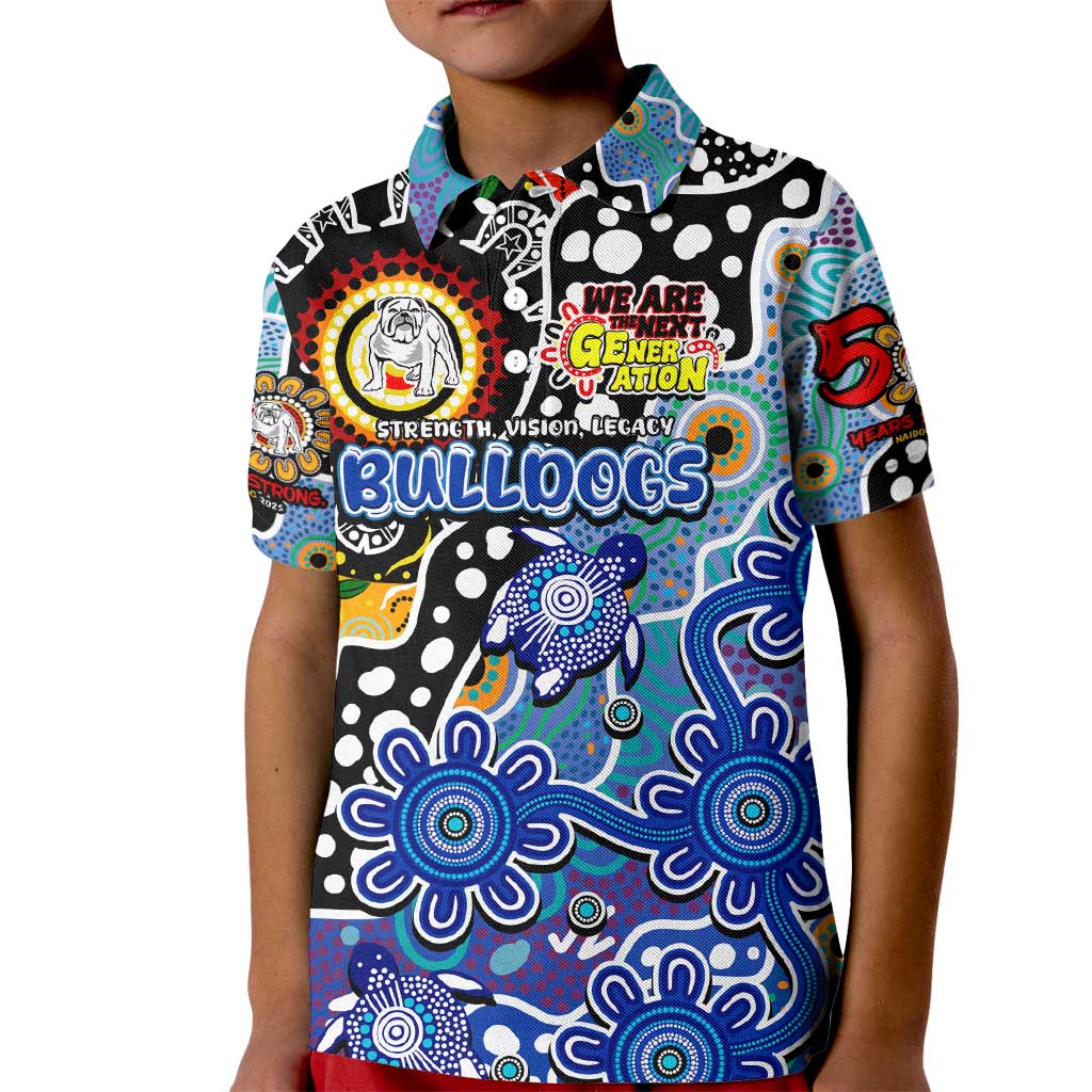 Personalised Bulldogs NRL Celebrating 50 Years of Naidoc Kid Polo Shirt NAIDOC Week 2025 Aboriginal