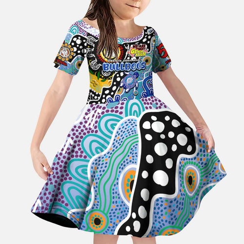 Personalised Bulldogs NRL Celebrating 50 Years of Naidoc Kid Short Sleeve Dress NAIDOC Week 2025 Aboriginal
