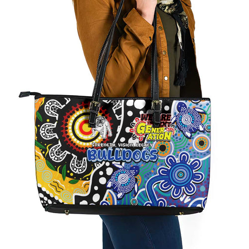 Bulldogs NRL Celebrating 50 Years of Naidoc Leather Tote Bag NAIDOC Week 2025 Aboriginal