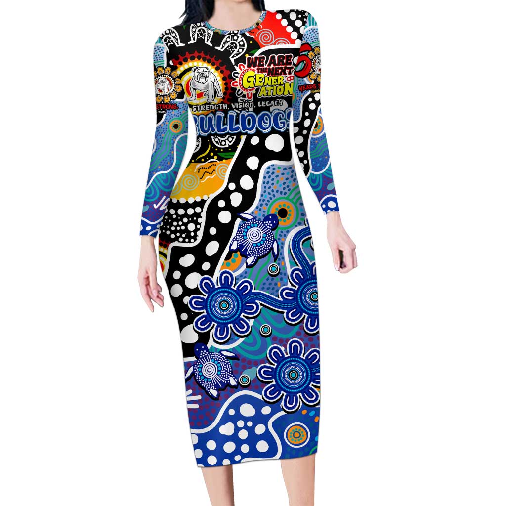 Personalised Bulldogs NRL Celebrating 50 Years of Naidoc Long Sleeve Bodycon Dress NAIDOC Week 2025 Aboriginal
