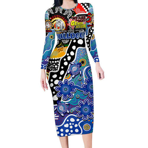Personalised Bulldogs NRL Celebrating 50 Years of Naidoc Long Sleeve Bodycon Dress NAIDOC Week 2025 Aboriginal