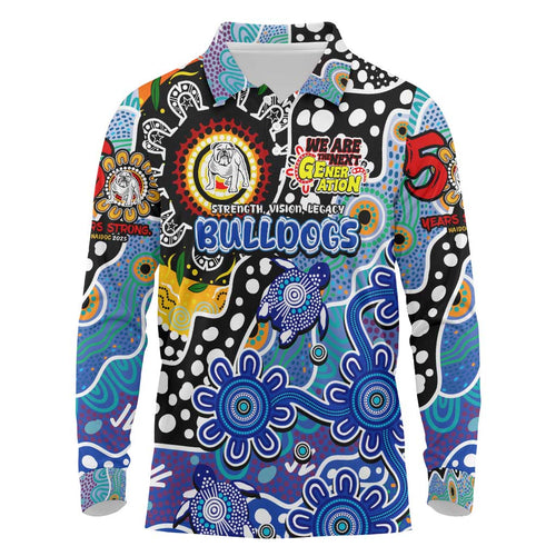 Personalised Bulldogs NRL Celebrating 50 Years of Naidoc Long Sleeve Polo Shirt NAIDOC Week 2025 Aboriginal