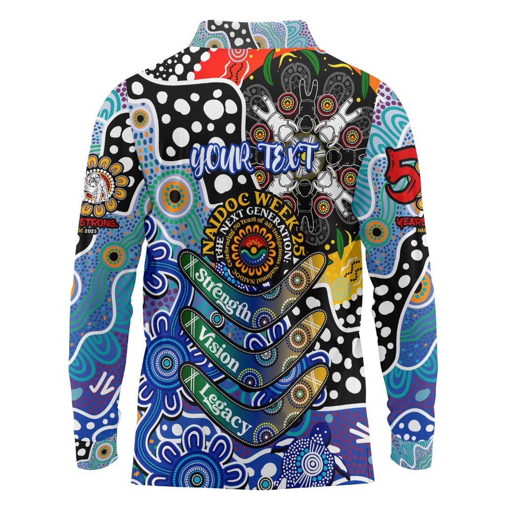 Personalised Bulldogs NRL Celebrating 50 Years of Naidoc Long Sleeve Polo Shirt NAIDOC Week 2025 Aboriginal