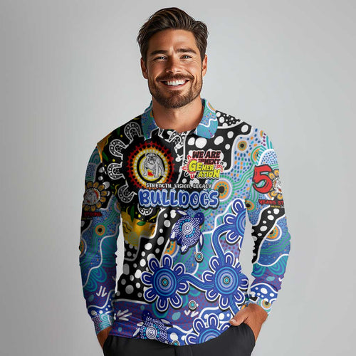 Personalised Bulldogs NRL Celebrating 50 Years of Naidoc Long Sleeve Polo Shirt NAIDOC Week 2025 Aboriginal