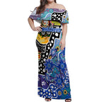 Personalised Bulldogs NRL Celebrating 50 Years of Naidoc Off Shoulder Maxi Dress NAIDOC Week 2025 Aboriginal