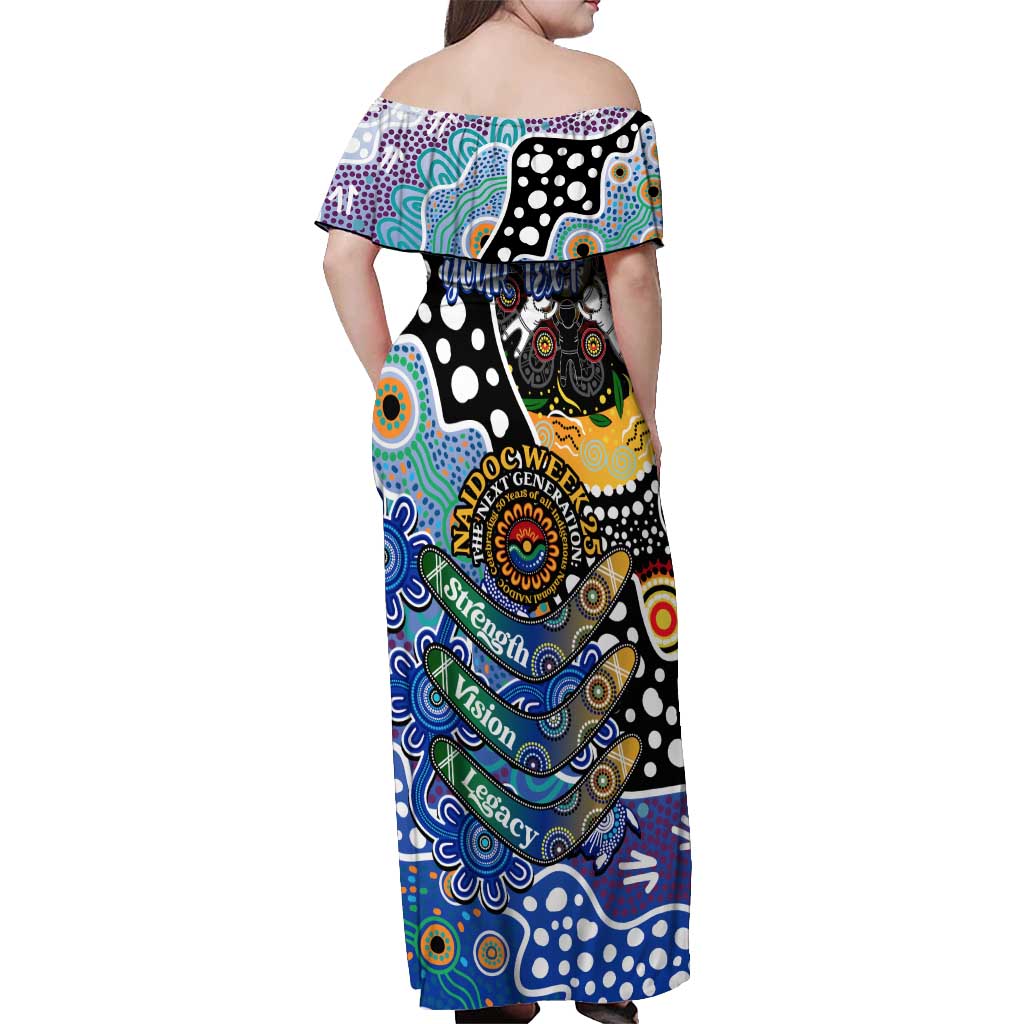 Personalised Bulldogs NRL Celebrating 50 Years of Naidoc Off Shoulder Maxi Dress NAIDOC Week 2025 Aboriginal