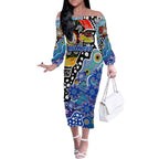 Personalised Bulldogs NRL Celebrating 50 Years of Naidoc Off The Shoulder Long Sleeve Dress NAIDOC Week 2025 Aboriginal