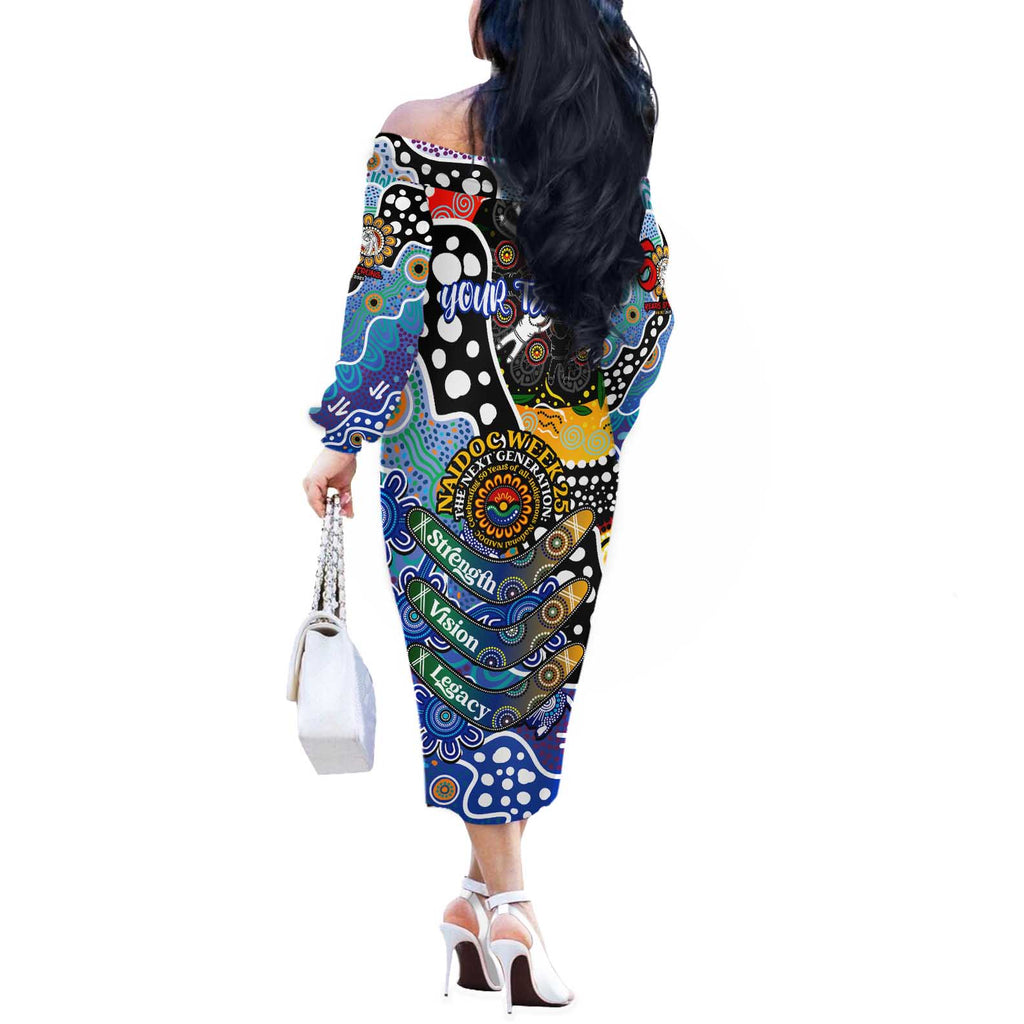 Personalised Bulldogs NRL Celebrating 50 Years of Naidoc Off The Shoulder Long Sleeve Dress NAIDOC Week 2025 Aboriginal