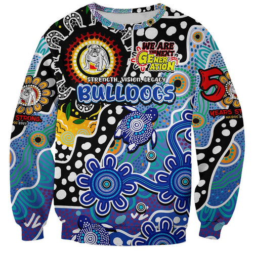 Personalised Bulldogs NRL Celebrating 50 Years of Naidoc Sweatshirt NAIDOC Week 2025 Aboriginal