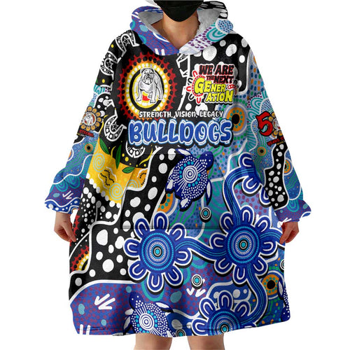 Personalised Bulldogs NRL Celebrating 50 Years of Naidoc Wearable Blanket Hoodie NAIDOC Week 2025 Aboriginal