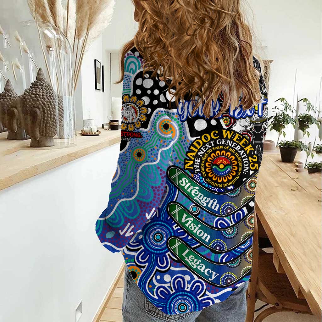 Personalised Bulldogs NRL Celebrating 50 Years of Naidoc Women Casual Shirt NAIDOC Week 2025 Aboriginal