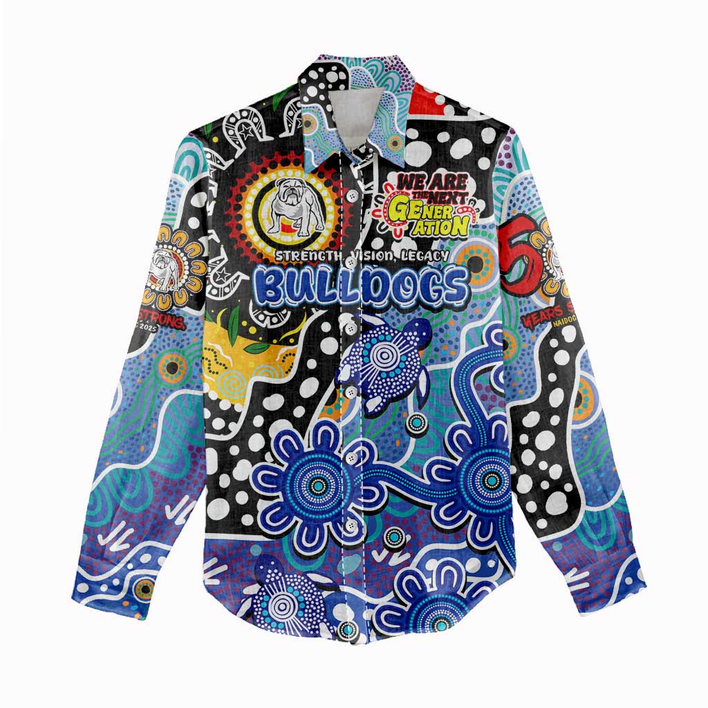 Personalised Bulldogs NRL Celebrating 50 Years of Naidoc Women Casual Shirt NAIDOC Week 2025 Aboriginal
