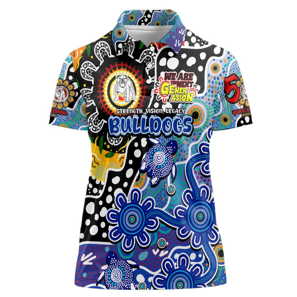 Personalised Bulldogs NRL Celebrating 50 Years of Naidoc Women Polo Shirt NAIDOC Week 2025 Aboriginal