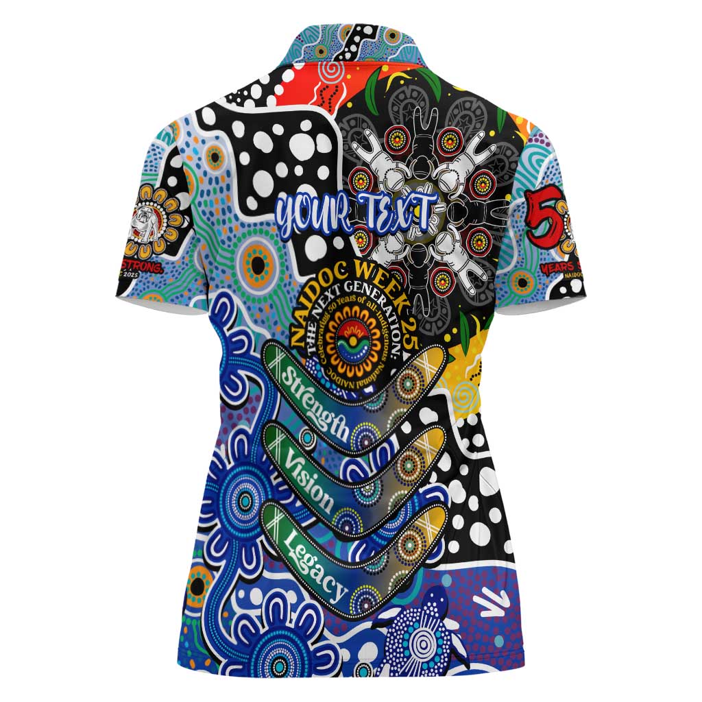 Personalised Bulldogs NRL Celebrating 50 Years of Naidoc Women Polo Shirt NAIDOC Week 2025 Aboriginal