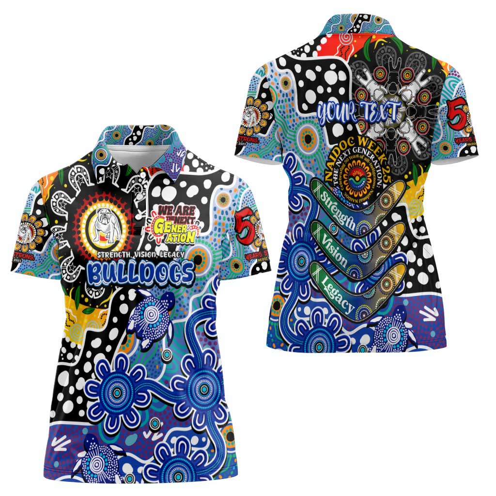 Personalised Bulldogs NRL Celebrating 50 Years of Naidoc Women Polo Shirt NAIDOC Week 2025 Aboriginal