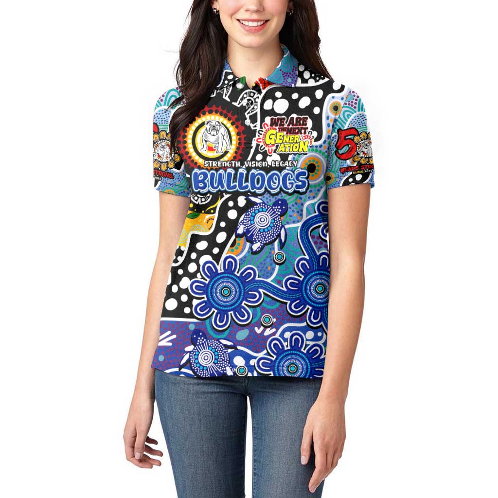 Personalised Bulldogs NRL Celebrating 50 Years of Naidoc Women Polo Shirt NAIDOC Week 2025 Aboriginal