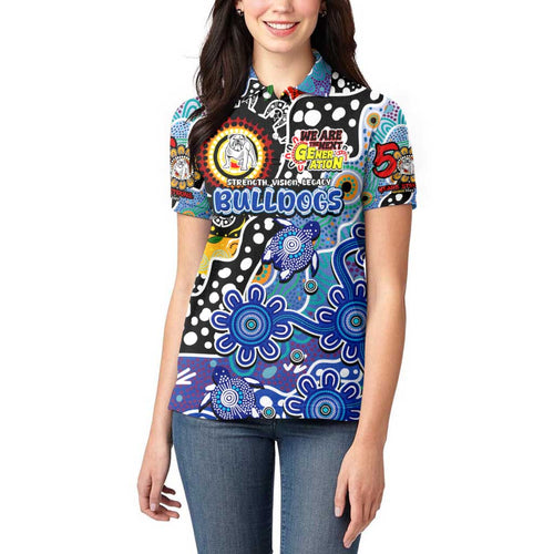 Personalised Bulldogs NRL Celebrating 50 Years of Naidoc Women Polo Shirt NAIDOC Week 2025 Aboriginal