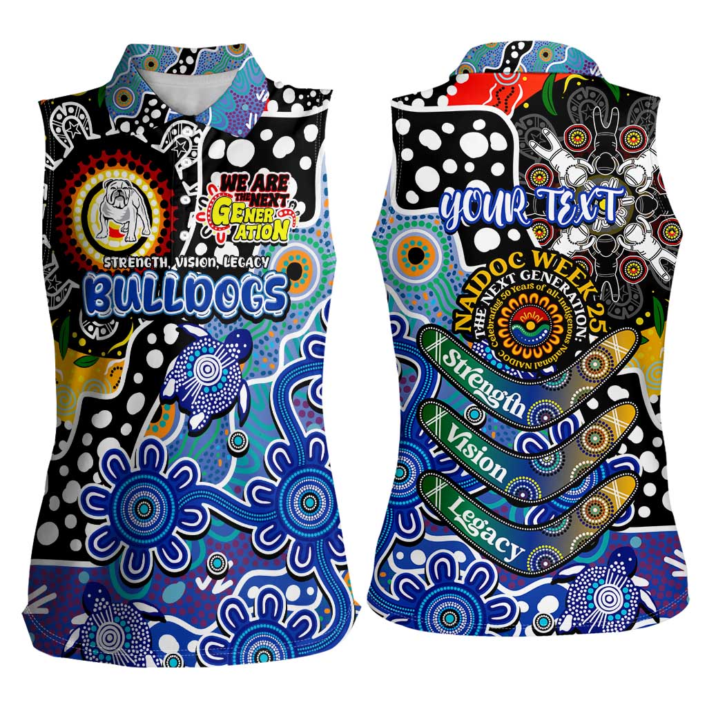 Personalised Bulldogs NRL Celebrating 50 Years of Naidoc Women Sleeveless Polo Shirt NAIDOC Week 2025 Aboriginal