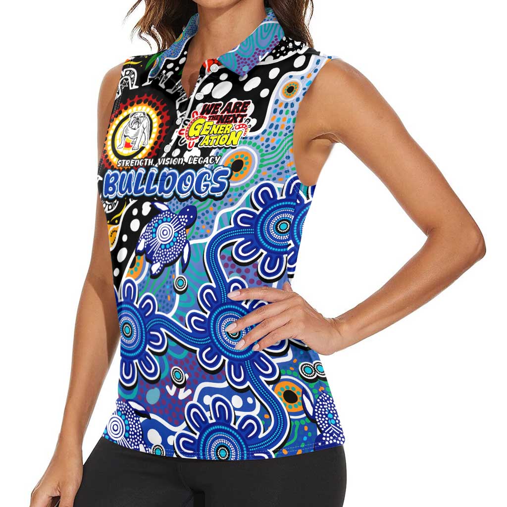 Personalised Bulldogs NRL Celebrating 50 Years of Naidoc Women Sleeveless Polo Shirt NAIDOC Week 2025 Aboriginal