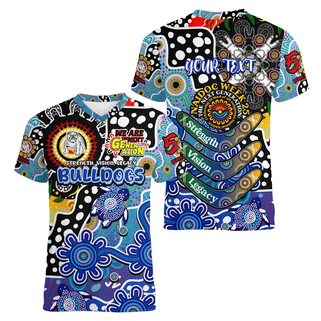 Personalised Bulldogs NRL Celebrating 50 Years of Naidoc Women V-Neck T-Shirt NAIDOC Week 2025 Aboriginal