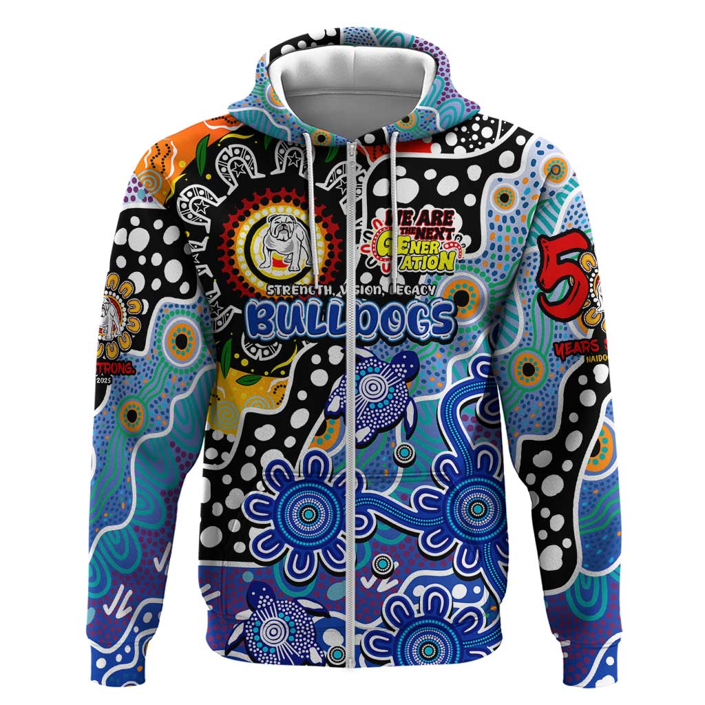 Personalised Bulldogs NRL Celebrating 50 Years of Naidoc Zip Hoodie NAIDOC Week 2025 Aboriginal