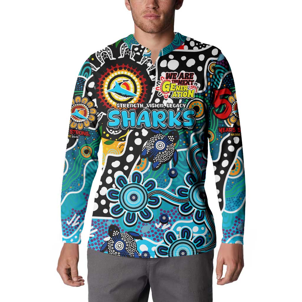Personalised Sharks NRL Celebrating 50 Years of Naidoc Button Sweatshirt NAIDOC Week 2025 Aboriginal