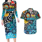 Personalised Sharks NRL Celebrating 50 Years of Naidoc Couples Matching Long Sleeve Bodycon Dress and Hawaiian Shirt NAIDOC Week 2025 Aboriginal