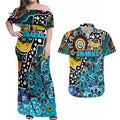 Personalised Sharks NRL Celebrating 50 Years of Naidoc Couples Matching Off Shoulder Maxi Dress and Hawaiian Shirt NAIDOC Week 2025 Aboriginal